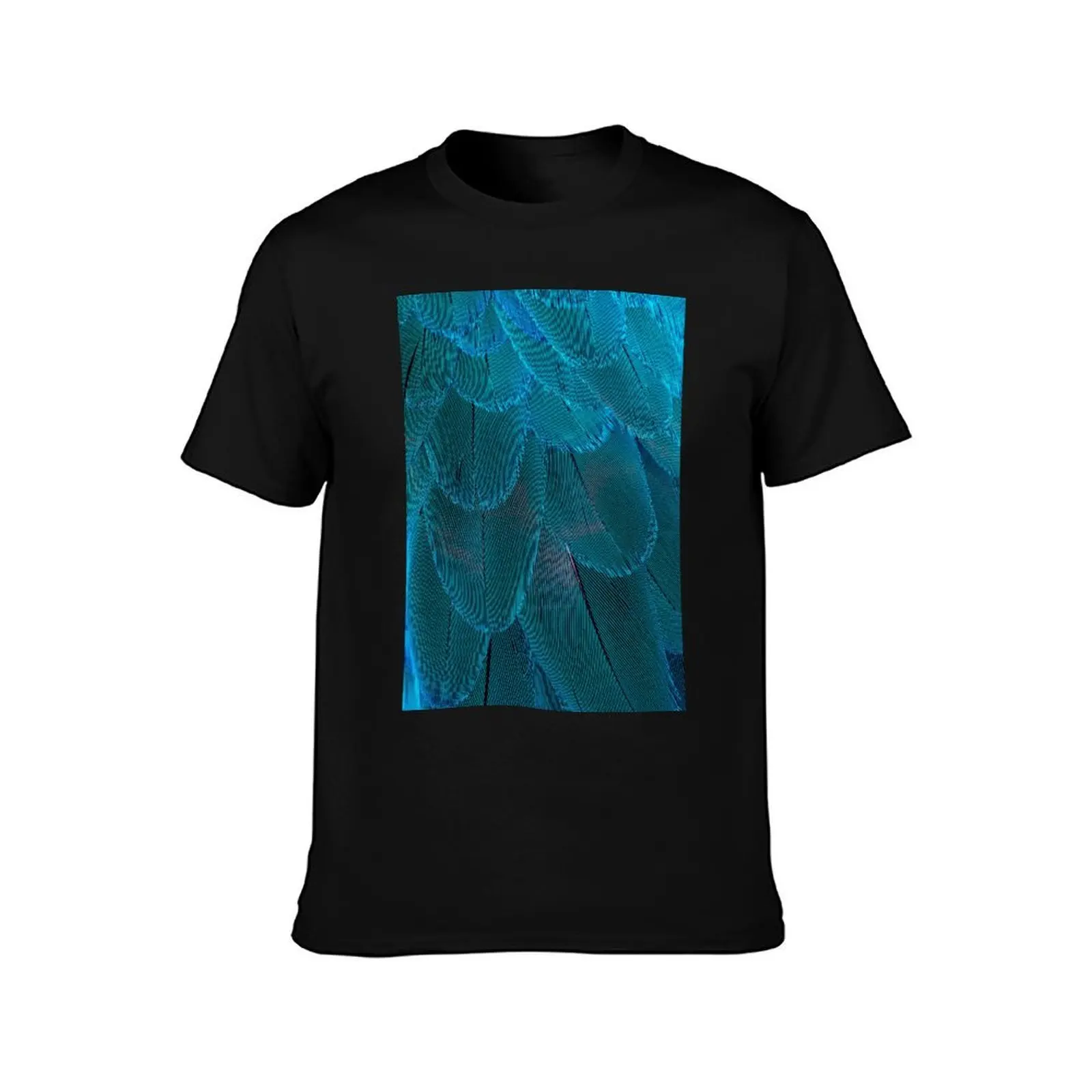 Turquoise Blue Feathers T-Shirt Large Size Loose Casual Tee