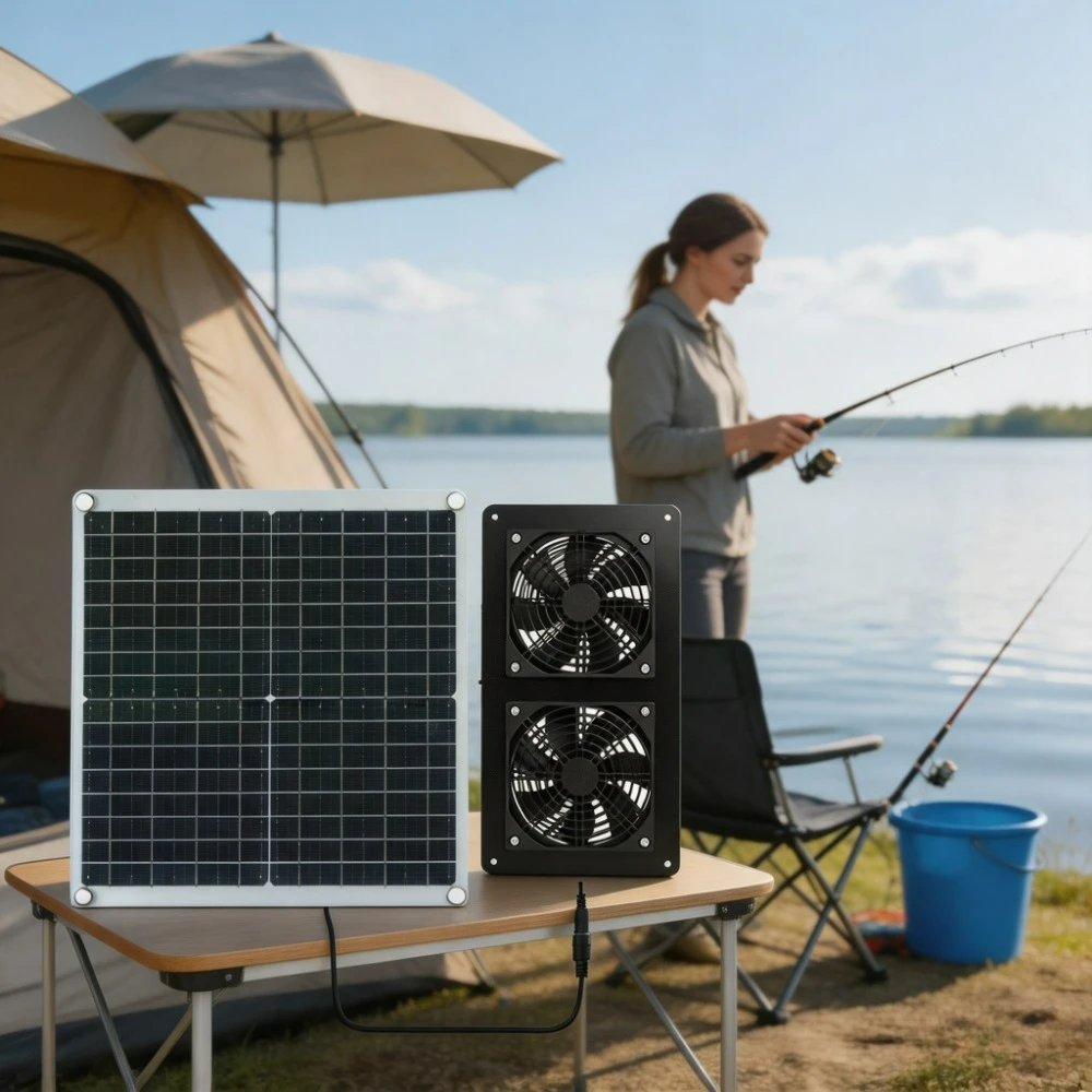 NEW 2026 Solar Dual Exhaust Fan IP65 Waterproof 20W 30W Solar Panel High Light Utilization Ventilation System for RV Camper