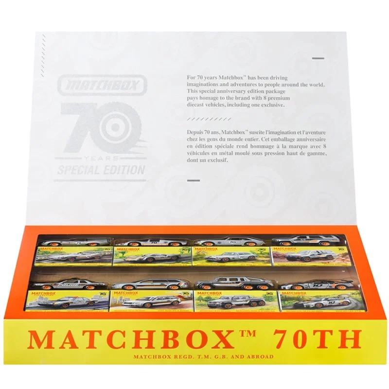 Original Matchbox Car 70th 8 Vehicles 1:64 Diecast Children Toys for Boys NISSAN GTR /ENZ G 63 AMG 6X6 PORSCHE 910 Birthday Gift