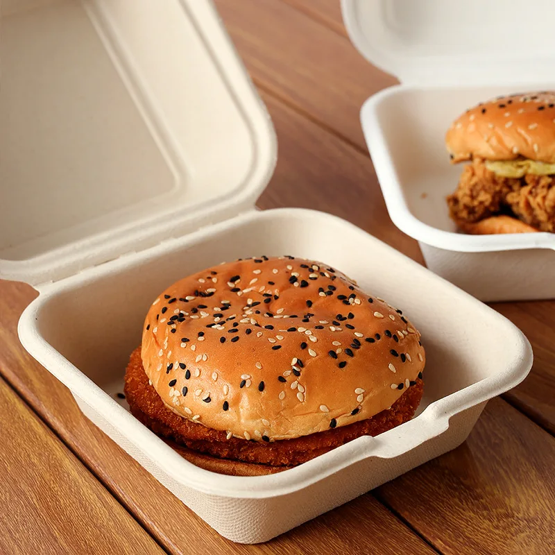 Customized. Disposable to-Go Box Lock Box Take-out Bento Box Pulp Hamburger Lunch Box Degradable Cake Box