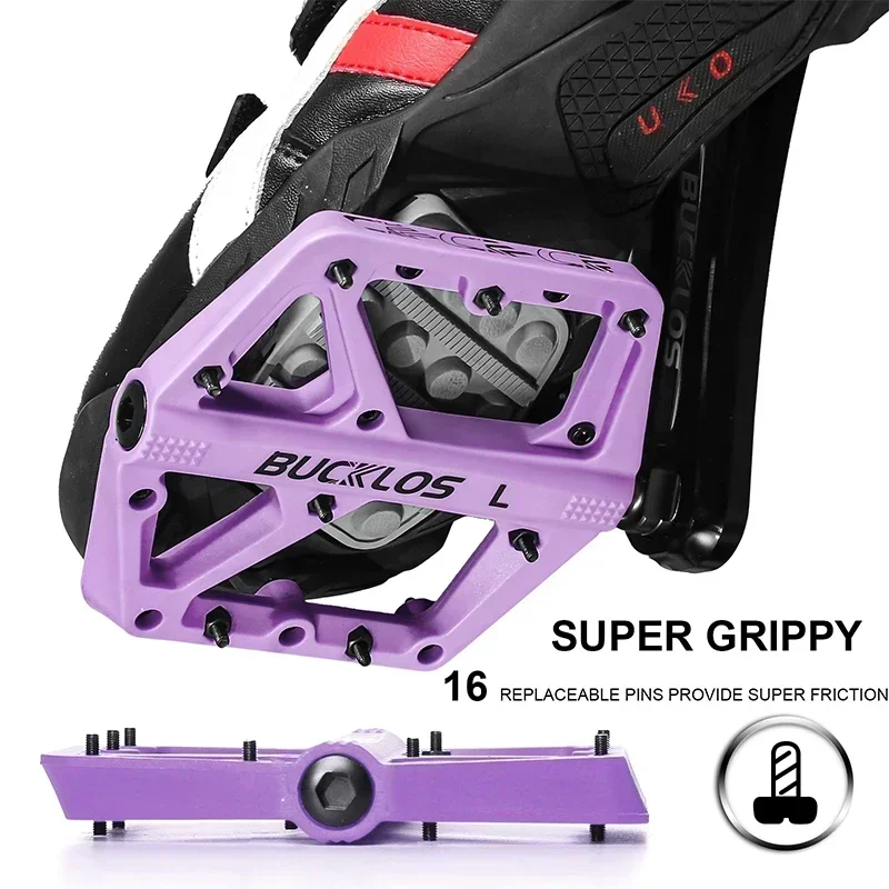 

BUCKLOS Mountain Bike Pedals nylon Lightweight 9/16”Sealed Bearing Flat MTB Pedals Widened anti-slip Bicycle Accessories