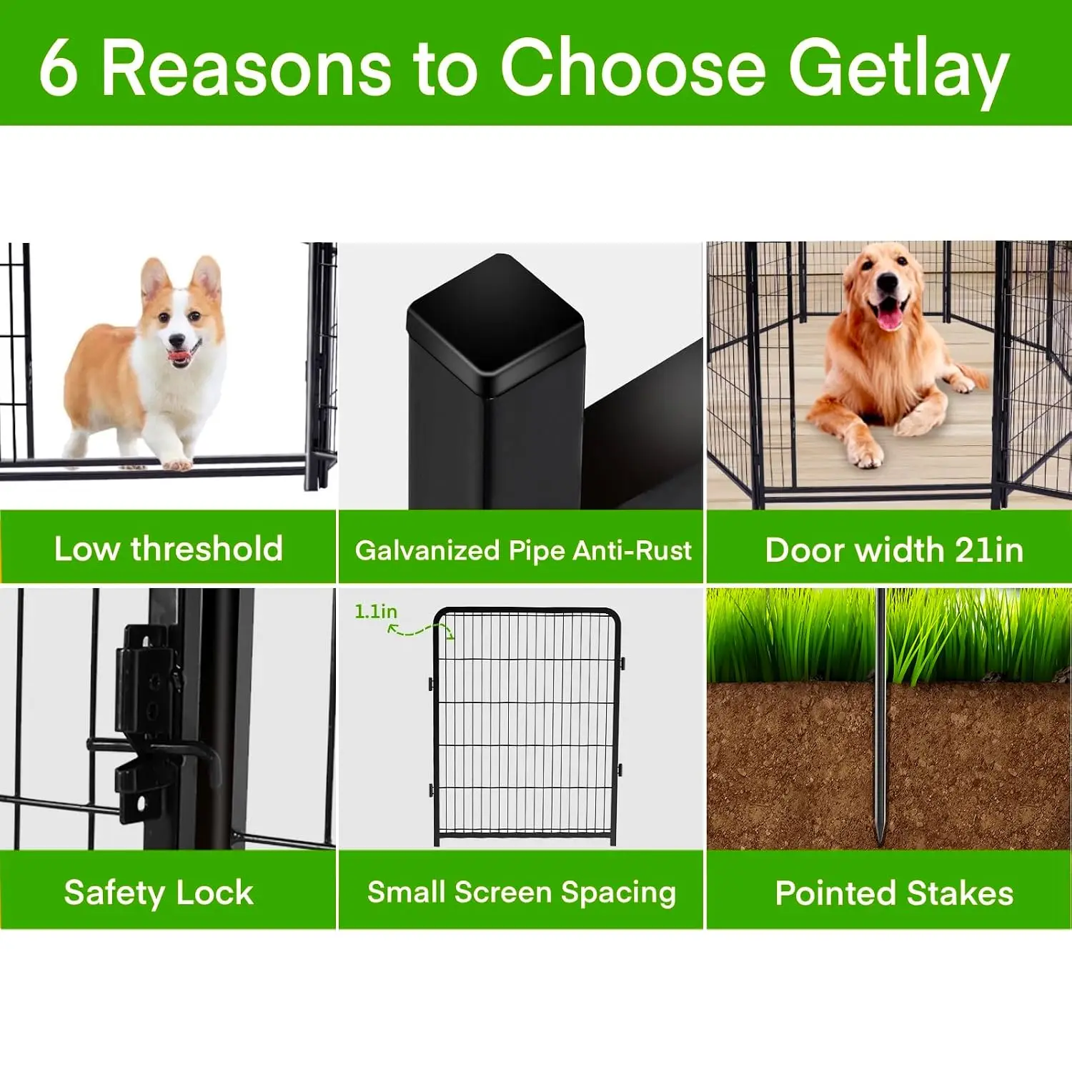 4.6ft Metal Garden Fence for Dogs, 10 Panels 22.1Ft with 21in Gate & Low Sill, Animal Barrier Flower Bed Border, Customized