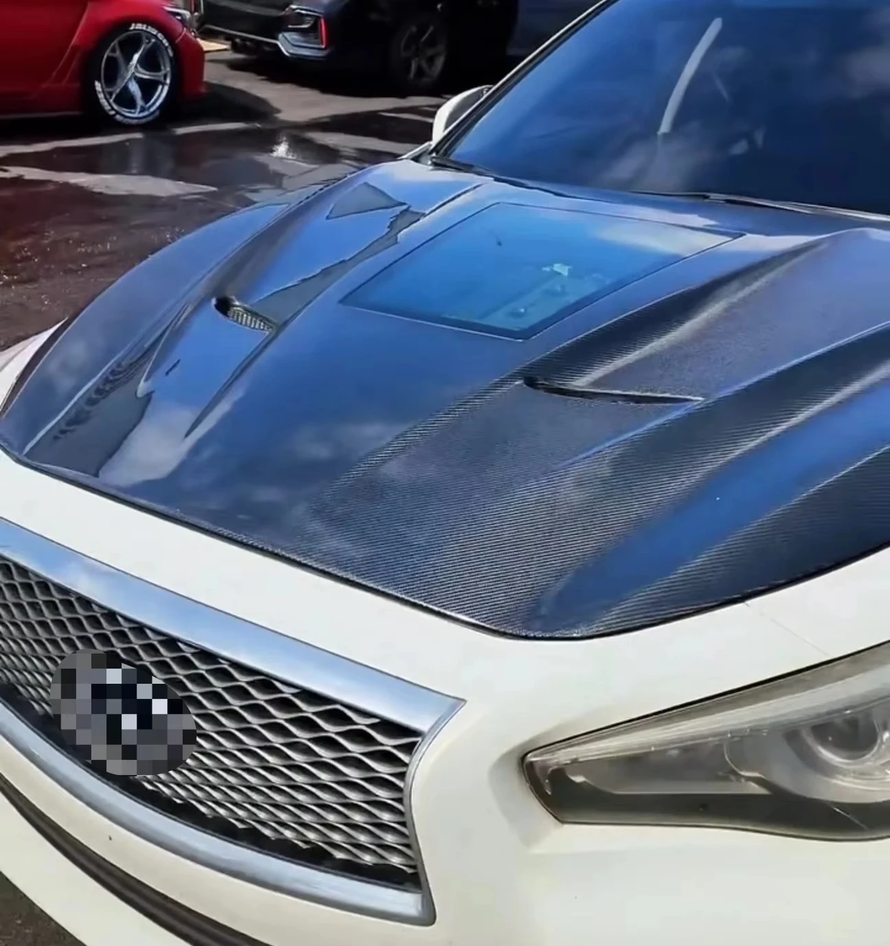 Cappa in carbonio MRD per Infiniti Q50 2014+ Q60 2017+ Cofano in fibra di carbonio con finestra in vetro