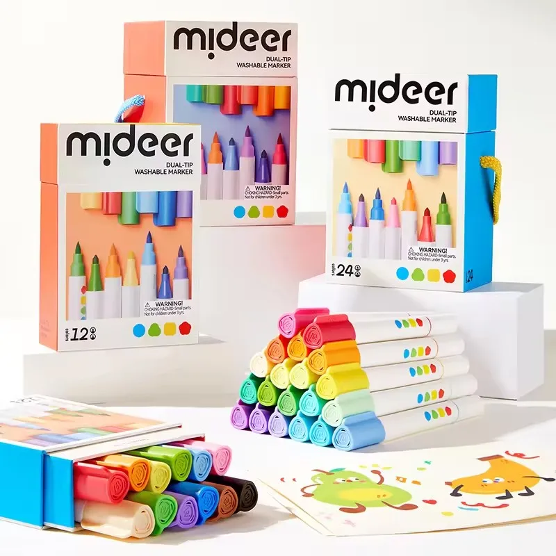 Mideer marqueur lavable à double pointe 12/24/36 couleurs Multi couleurs lavable pinceaux de peinture amusants marqueurs dessin jouets pour enfants 3Y +
