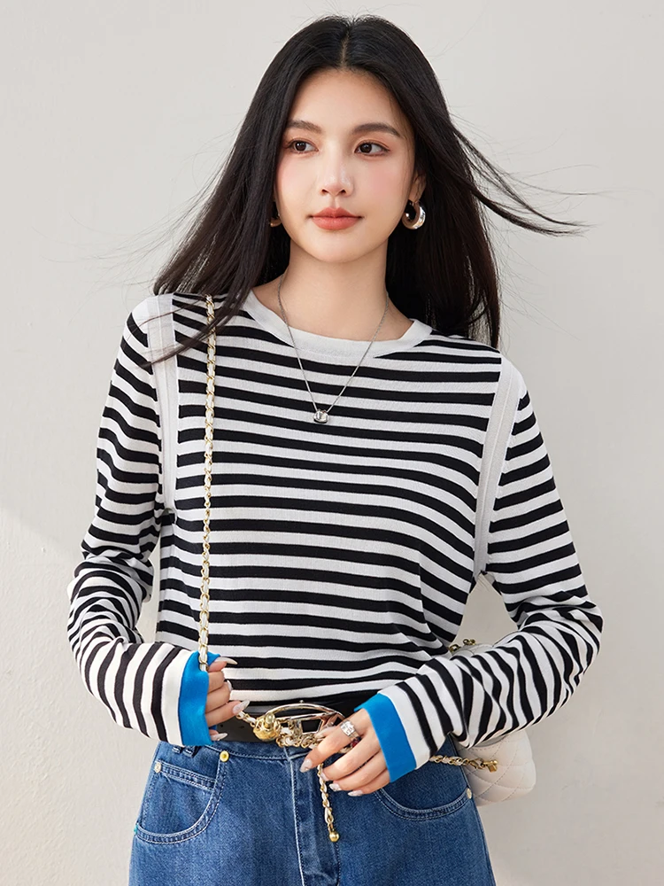 Stripe Knitted Sweater Women 2024 Autumn Winter Loose Casual Pullovers Female Temperament Long-sleeved Round Neck Tops