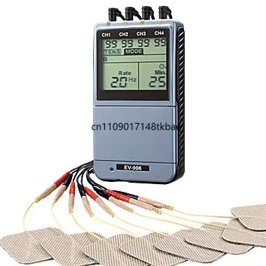 Offre Spéciale : Appareil TENS 4 Canaux et Stimulateur Musculaire EMS, Masseur Électronique à Impulsions avec 8 Électrodes EV-906