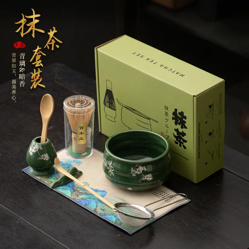 

Набор Qingli Matcha из 8 предметов: керамический набор для взбивания чая с имитацией династии Сун, чаша для вспенивания чая, Chasen, подставка для фильтра, чайные аксессуары