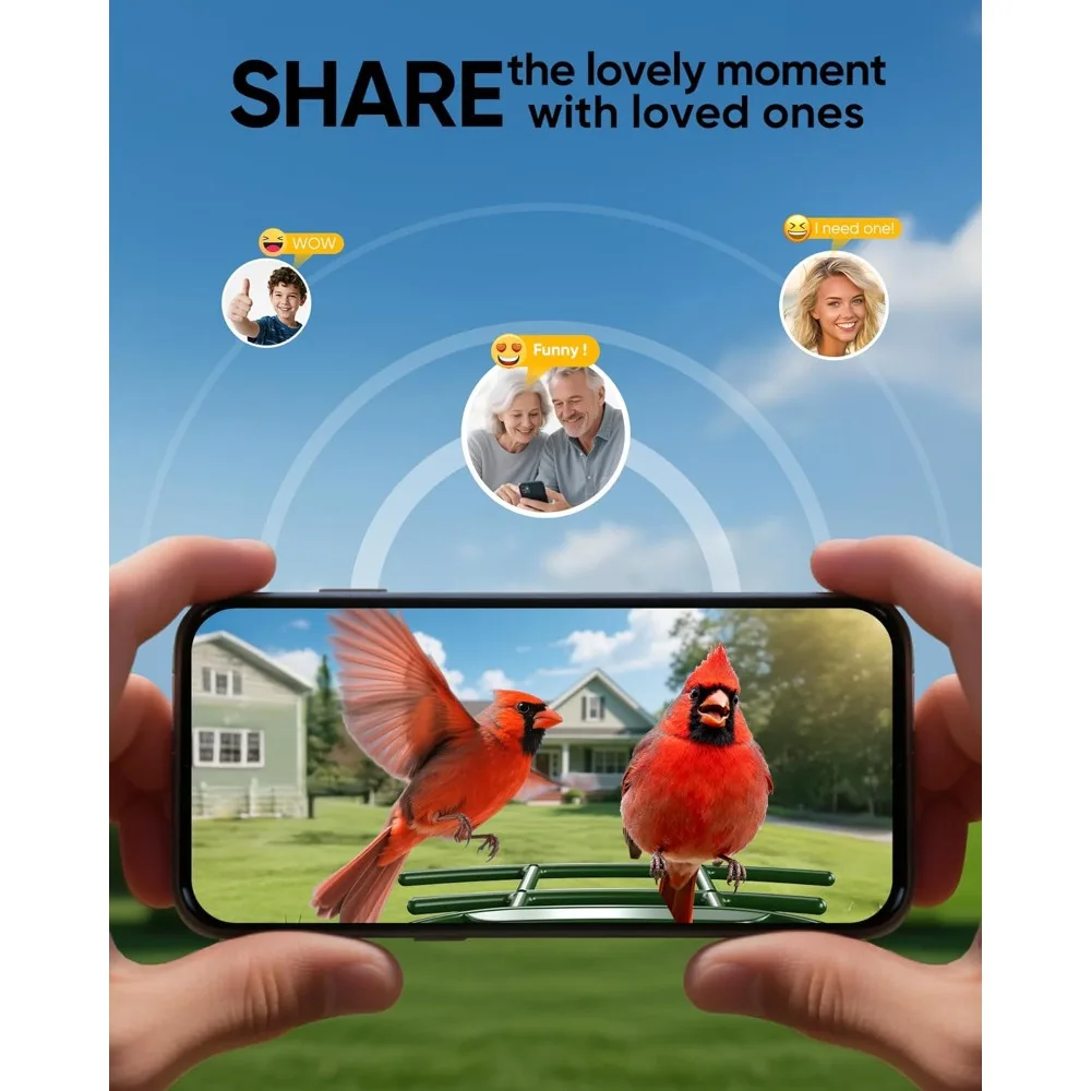 Кормушка для птиц на солнечной энергии с камерой 2K HD, прямая трансляция, AI-идентификация, фотографии 5 МП, 2,4 фунта, большая емкость для подарков на заднем дворе