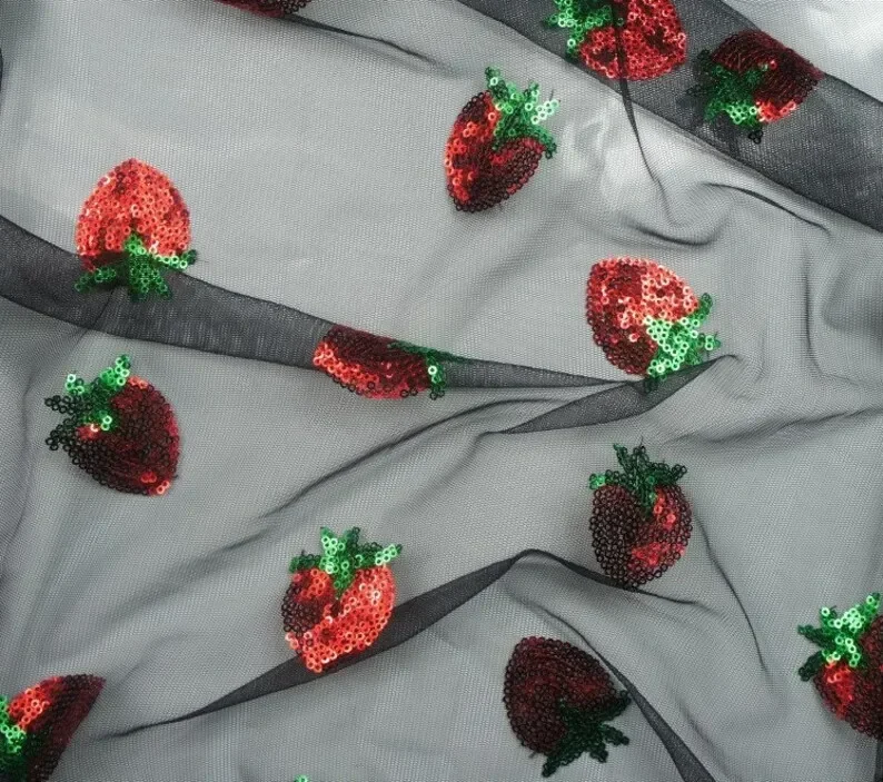 5 Colors sequin Strawberry embroidery lace fabric Strawberry Soft Tulle Lace for baby dress ball gown floral wedding dress lace