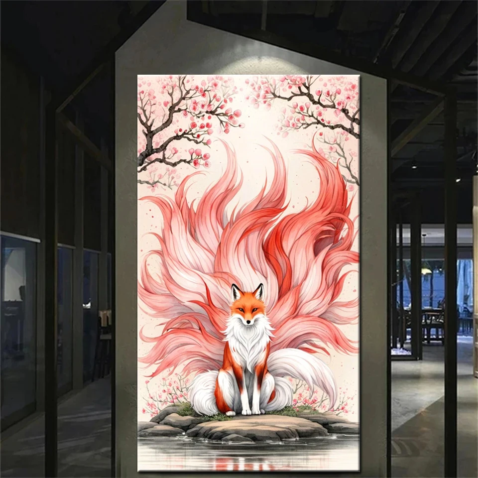 Large Size Diamond Painting Cross Stitch Nine-tailed Fox 5D Diy Full Mosaic Embroidery Fantasy Animals Picture Wall Decor