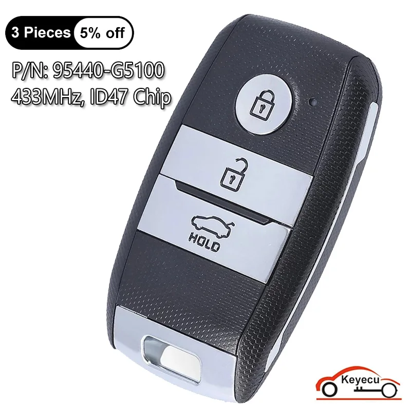 

KEYECU 3 Buttons 433MHz ID47 Chip for Kia Niro 2016 2017 2018 Auto Keyless Go Smart Remote Control Key Fob P/N: 95440-G5100