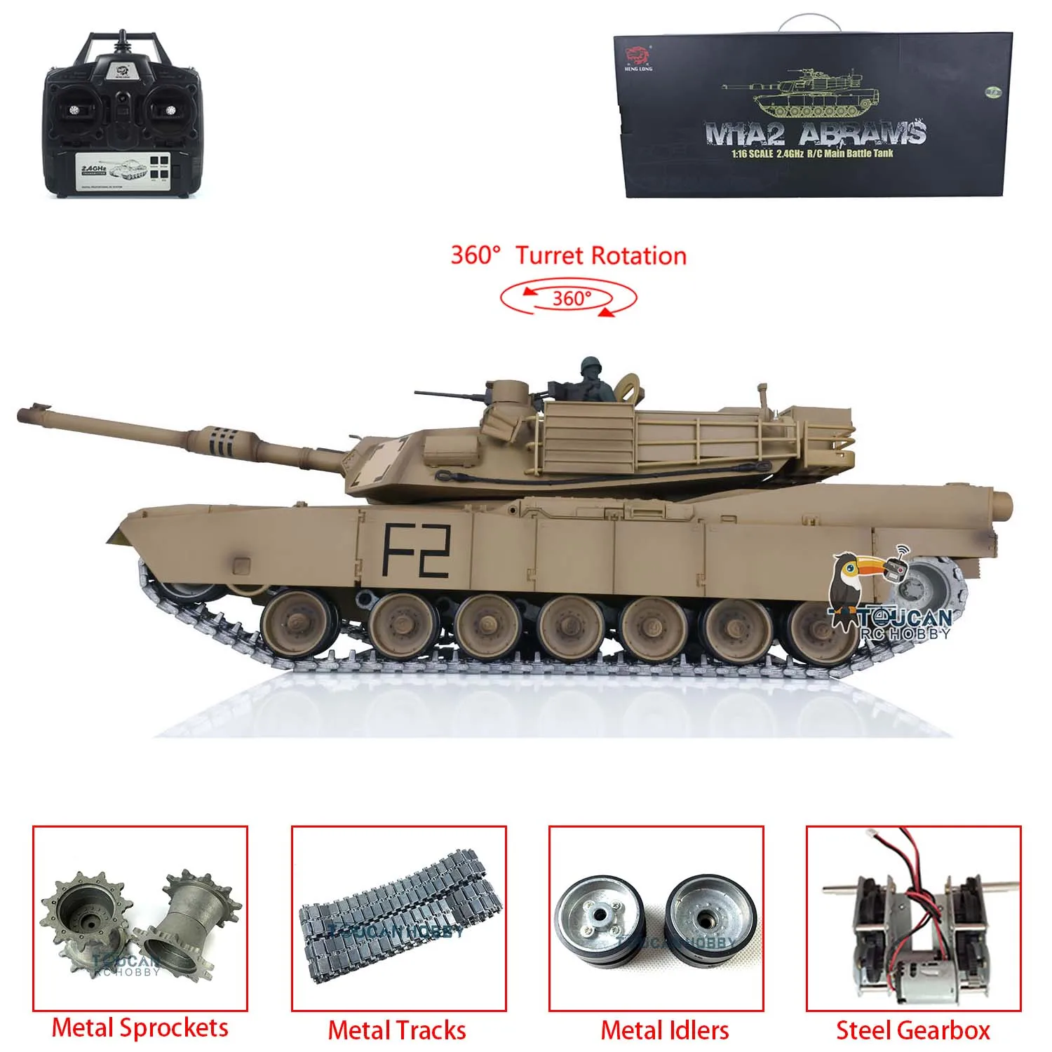 Heng Long 1/16 Scale RC Tank Model 7.0 Upgraded Metal M1A2 Abrams Remote Control Tank 3918 W/ 360° Turret Panzer TH17796