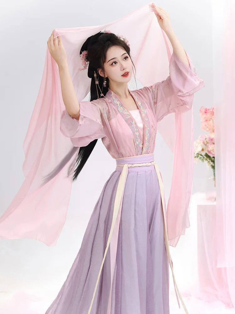 Hanfu chino estilo Jin para mujer, primavera y verano, con blusa plisada y falda entrelazadora, traje clásico con encanto para chica adolescente