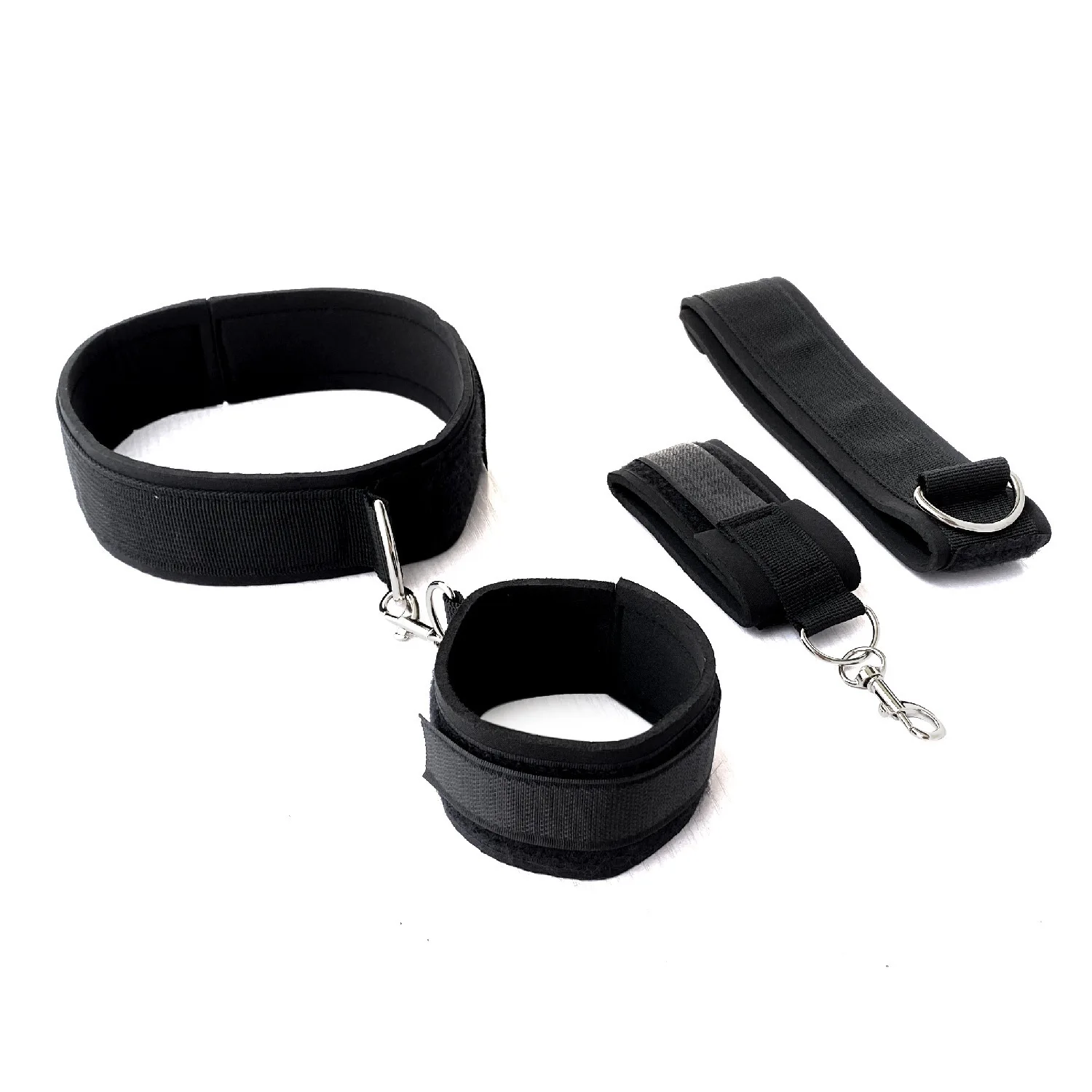 Sex Bondage Wrist Thigh Cuffs BDSM Set Sex Toys for Women Neck Restraints Adjustable Leg Handcuffs Collar Blindfold Bed SM Games