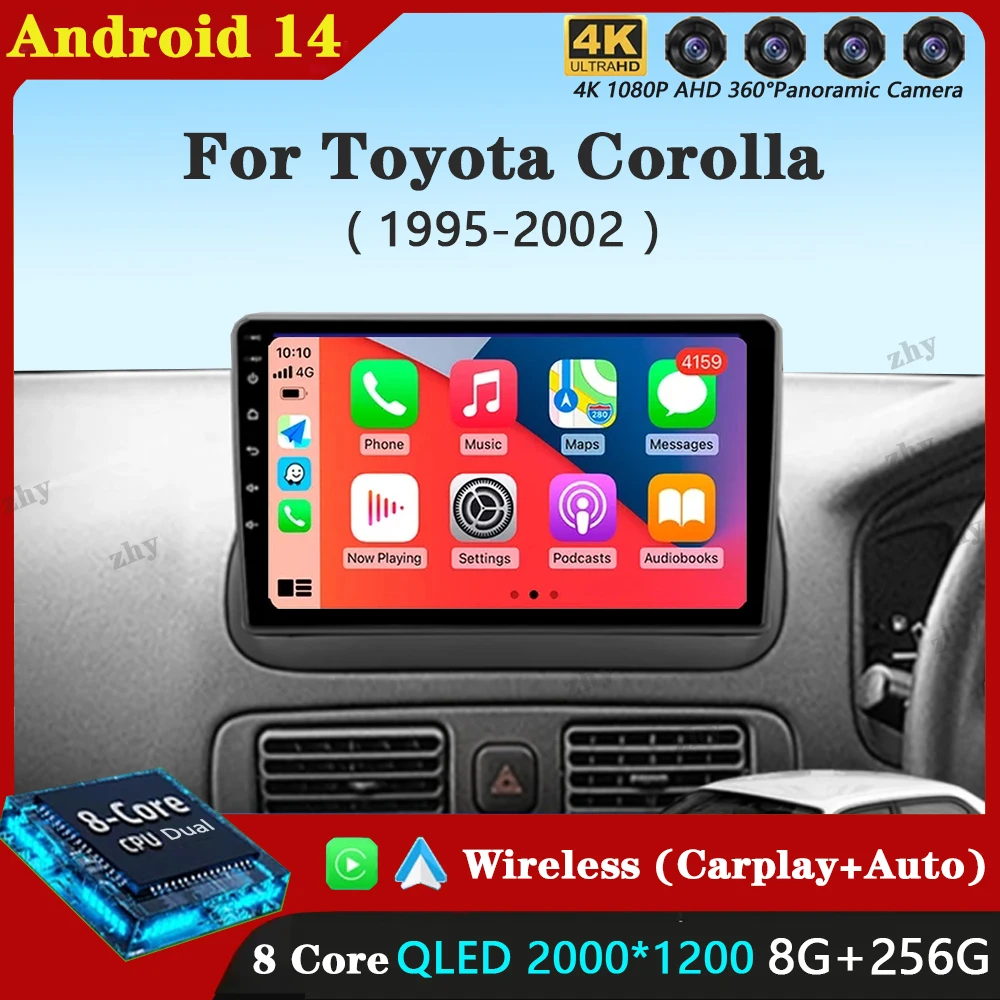 

Автомобильный радиоприемник Carplay Android 14 для Toyota Corolla E110 VIII 1995-2002 4G + WIFI GPS-навигатор Мультимедийный видеоплеер без 2din DVD