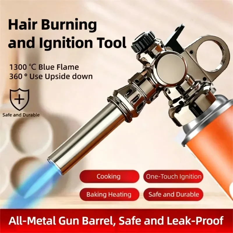360° Reversible Butane Gas Torch, Multipurpose High-Temp Flame Gun for BBQ, Charcoal Ignition, Meat Hair Removal & Cooking