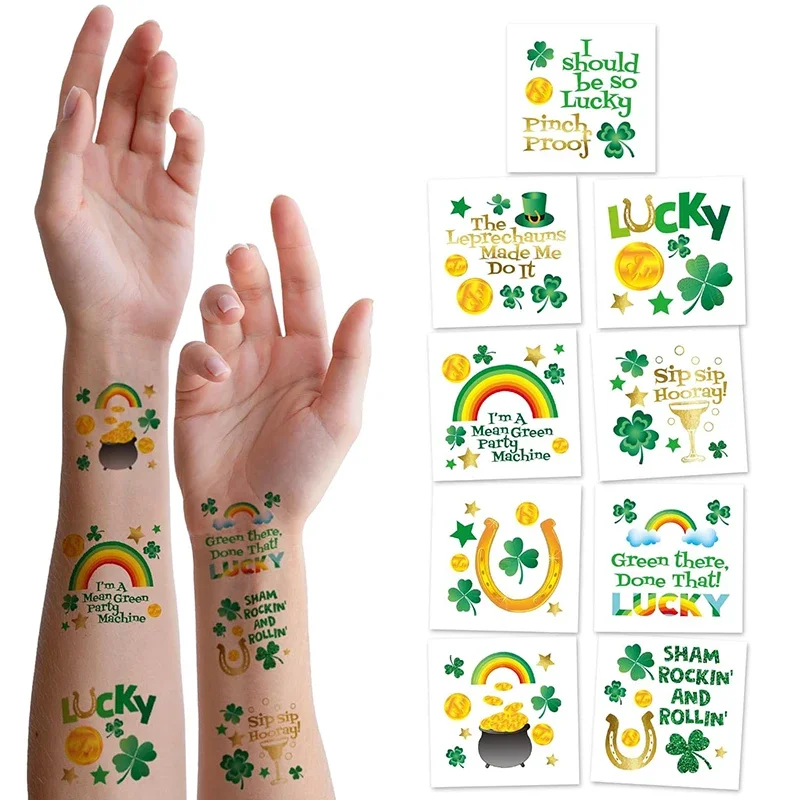 

St Patrick’s Day Party Stiker Decorations Temporary Tattoos Clover Rainbow Coins Leprechaun’s Hats Shamrock Irish Kids Tattoo