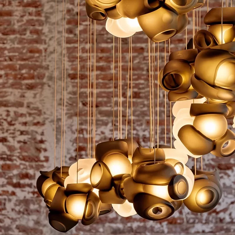 

Modern geometric glass chandelier pendant light with LED for ceiling lighting in living room pink black and white home decoratio