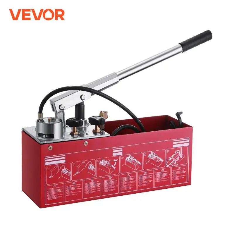 VEVOR Hydraulic Manual Pressure Test Pump Hydrostatic Water Pressure Tester 0-50 Bar 12L Tank for Pipeline Heating Irrigation