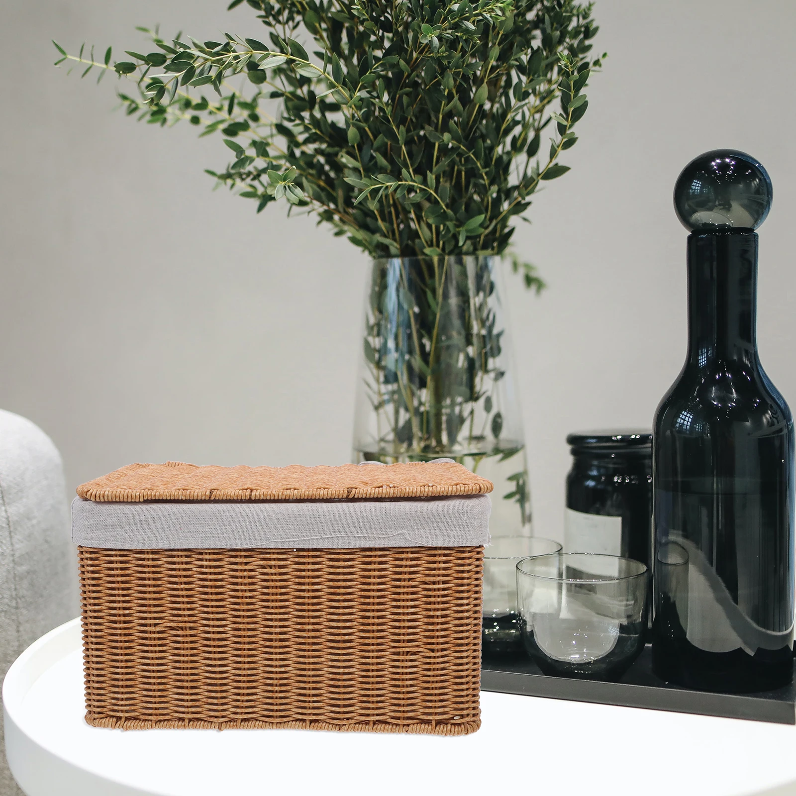 

Lidded Storage Basket Wicker Large Capacity Closet Bins Folding Decorative Laundry Organizer Magazine Holder Woven