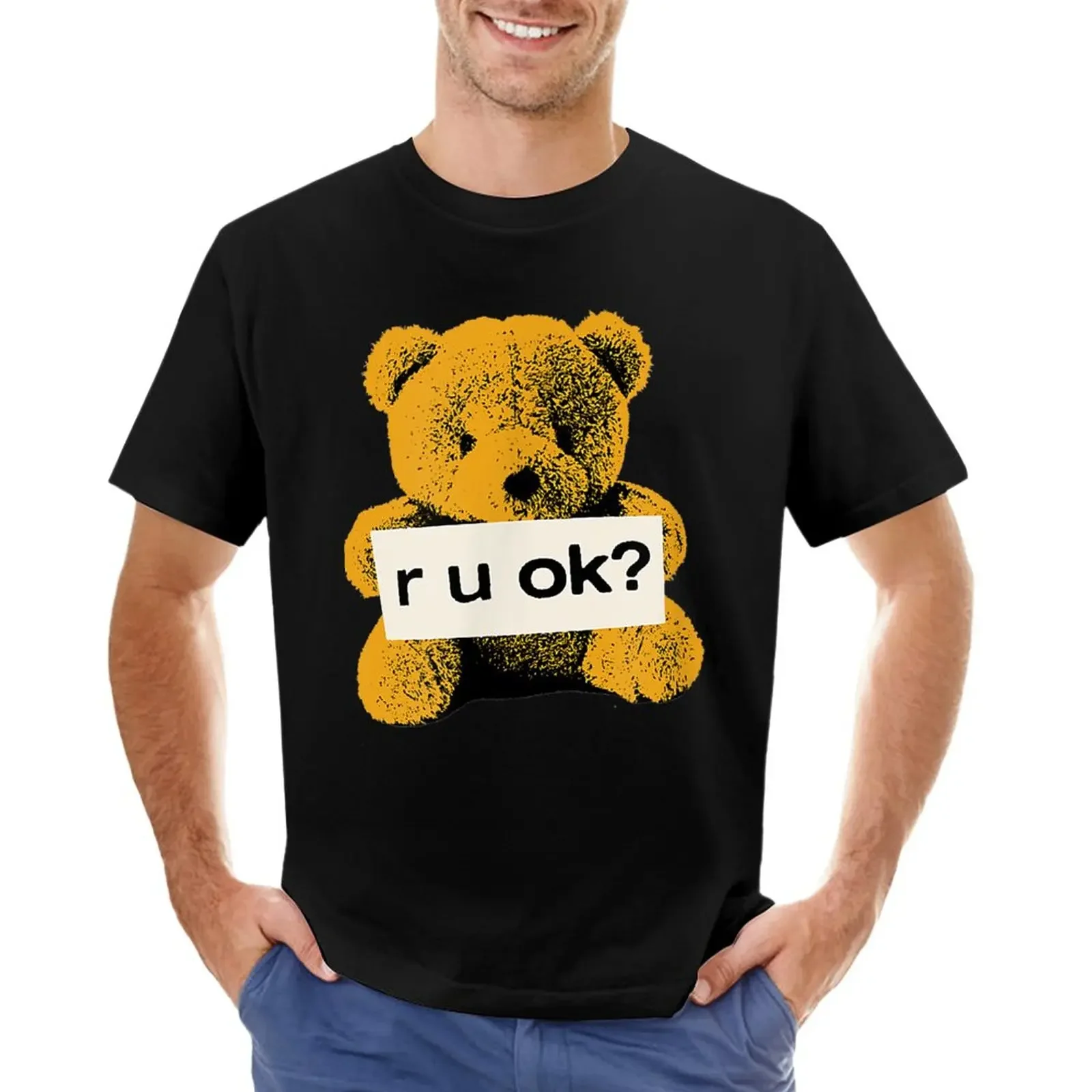 Official Yungblud Teddy r u ok Black T-Shirt anime clothes cute tops heavyweights designer t shirt men