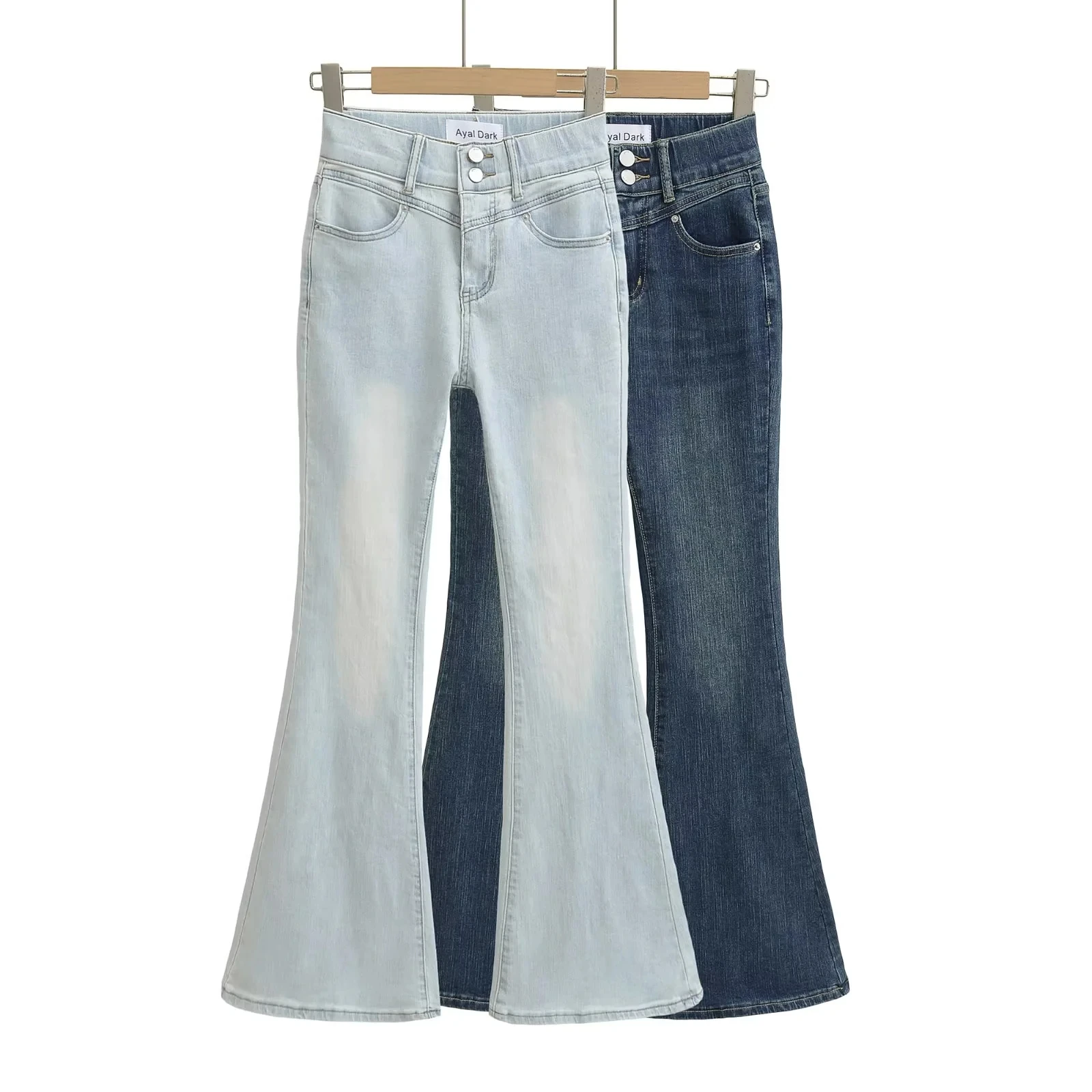 

Джинсы-колокольчики с высокой талией, кружевной узел Ba ket, дизайн, контроль живота, утягивающий крой, повседневные летние джинсы на молнии