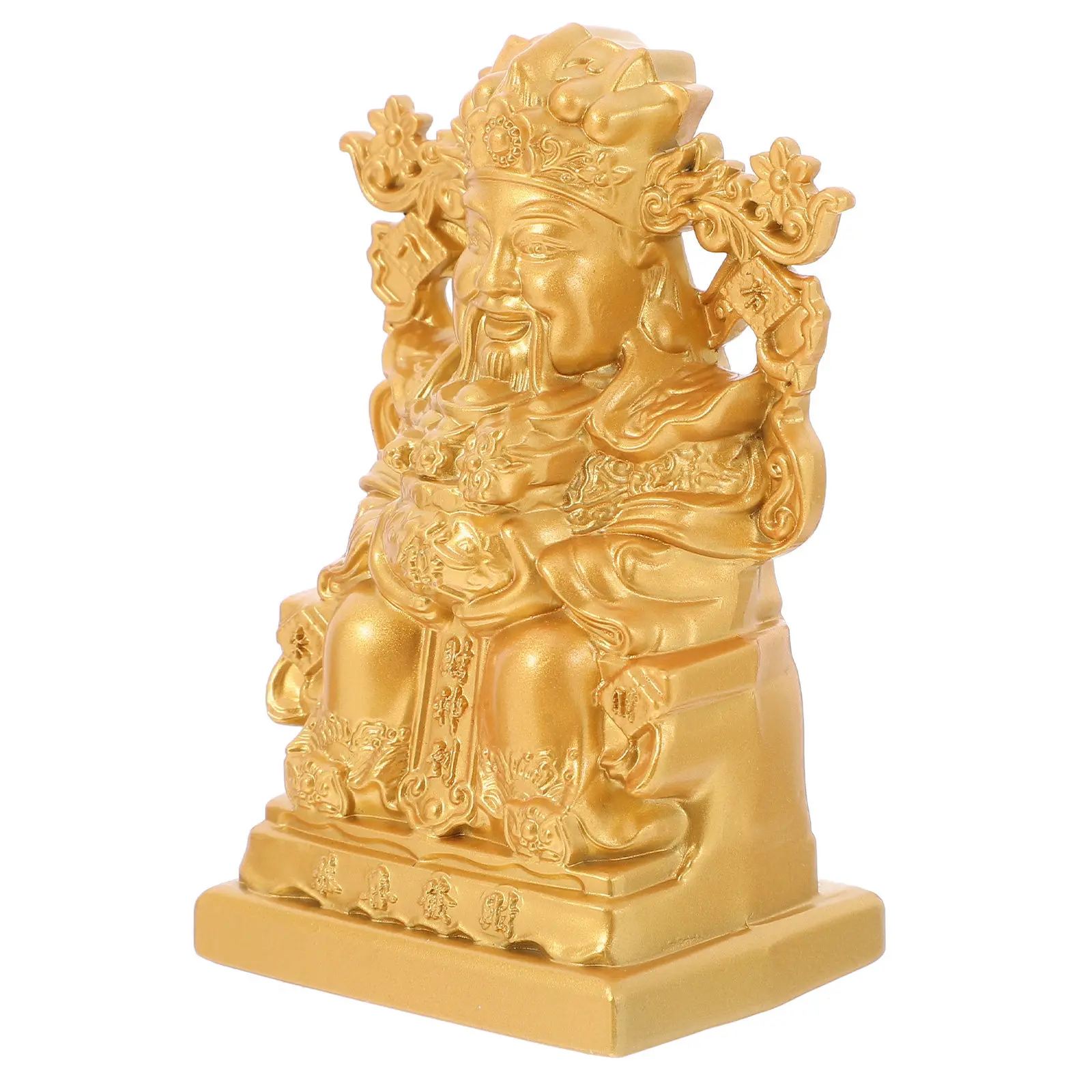 Chinese Wealth God Bronze Statue Feng Shui Fortune Symbol Gold Tone Prosperity Decor Home Office Living Room Lucky
