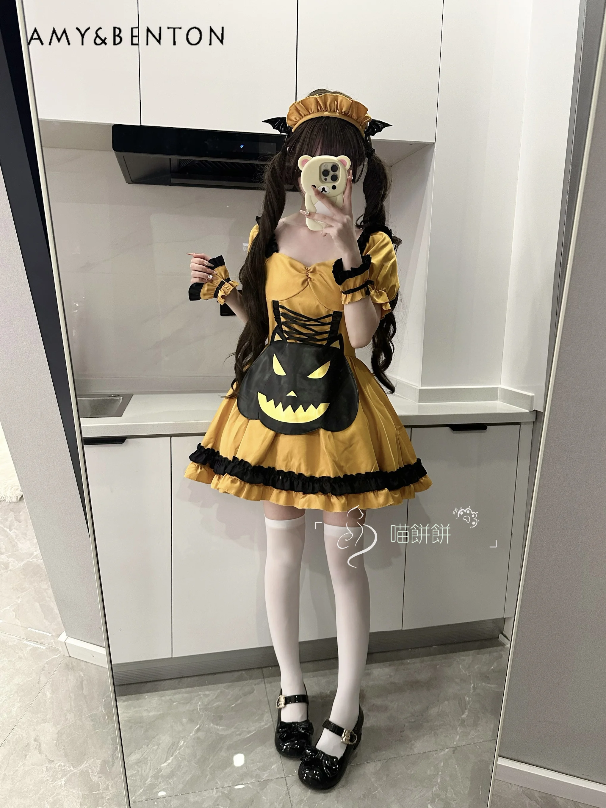 

Halloween Maid Costume Cos Bat Vampire Pumpkin Dress Witch Lolita Dress High Waist Slim Fit Summer Dress 2025 New