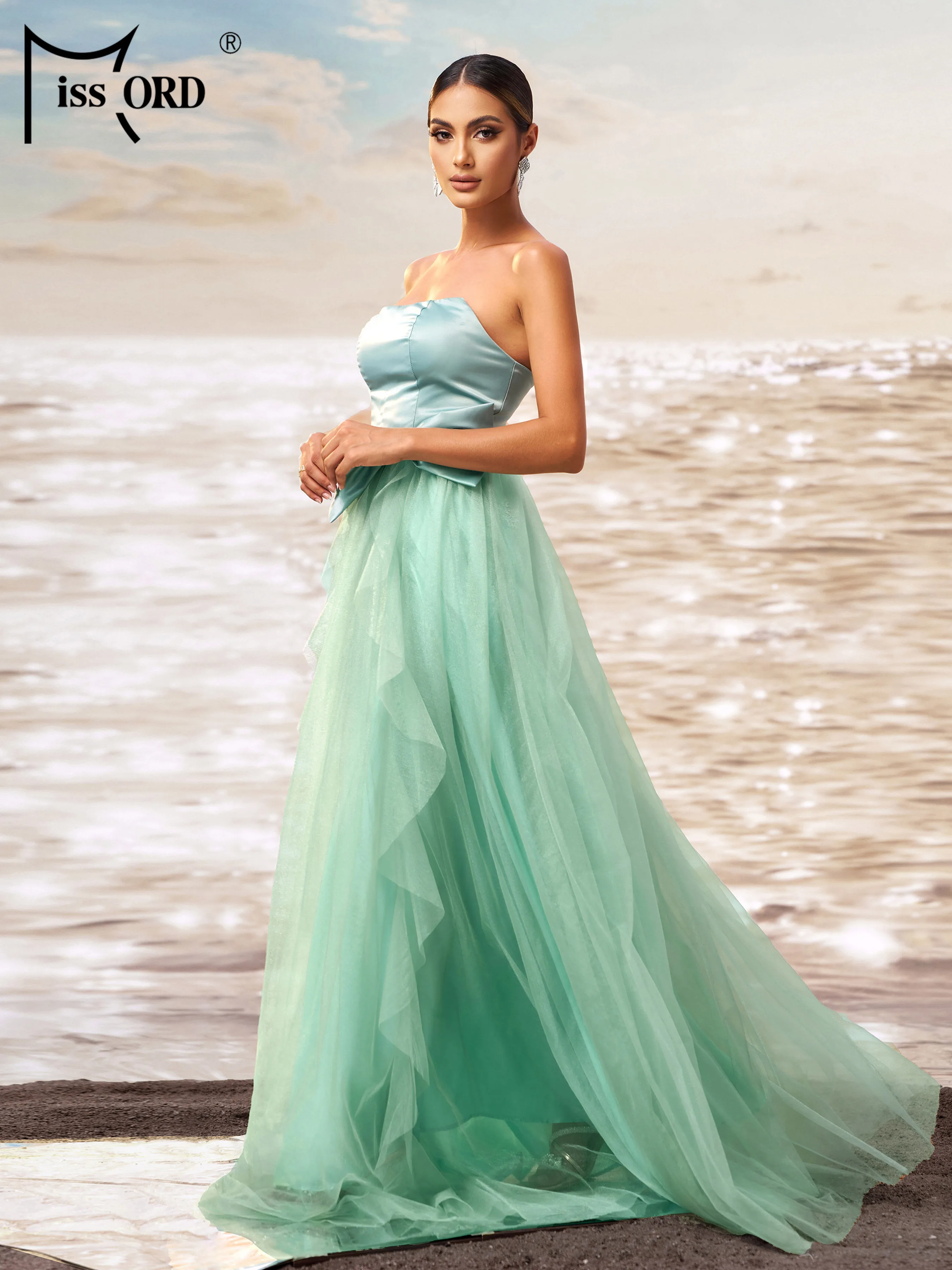 Missord-Robe de soirée en tulle sans bretelles, ligne A, longueur au sol, élégante, maxi, chic, pour mariage, fête d'anniversaire, occasions formelles, nouvelle collection 2025