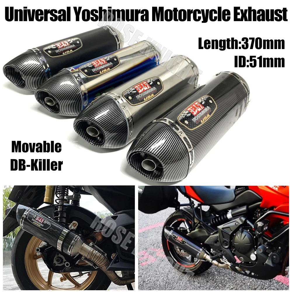 

Universal 51mm 370mm Yoshimura Motorcycle Exhaust Muffler Escape With DB Killer For Yamaha Kawasaki Suzuki Honda Exhaust Parts