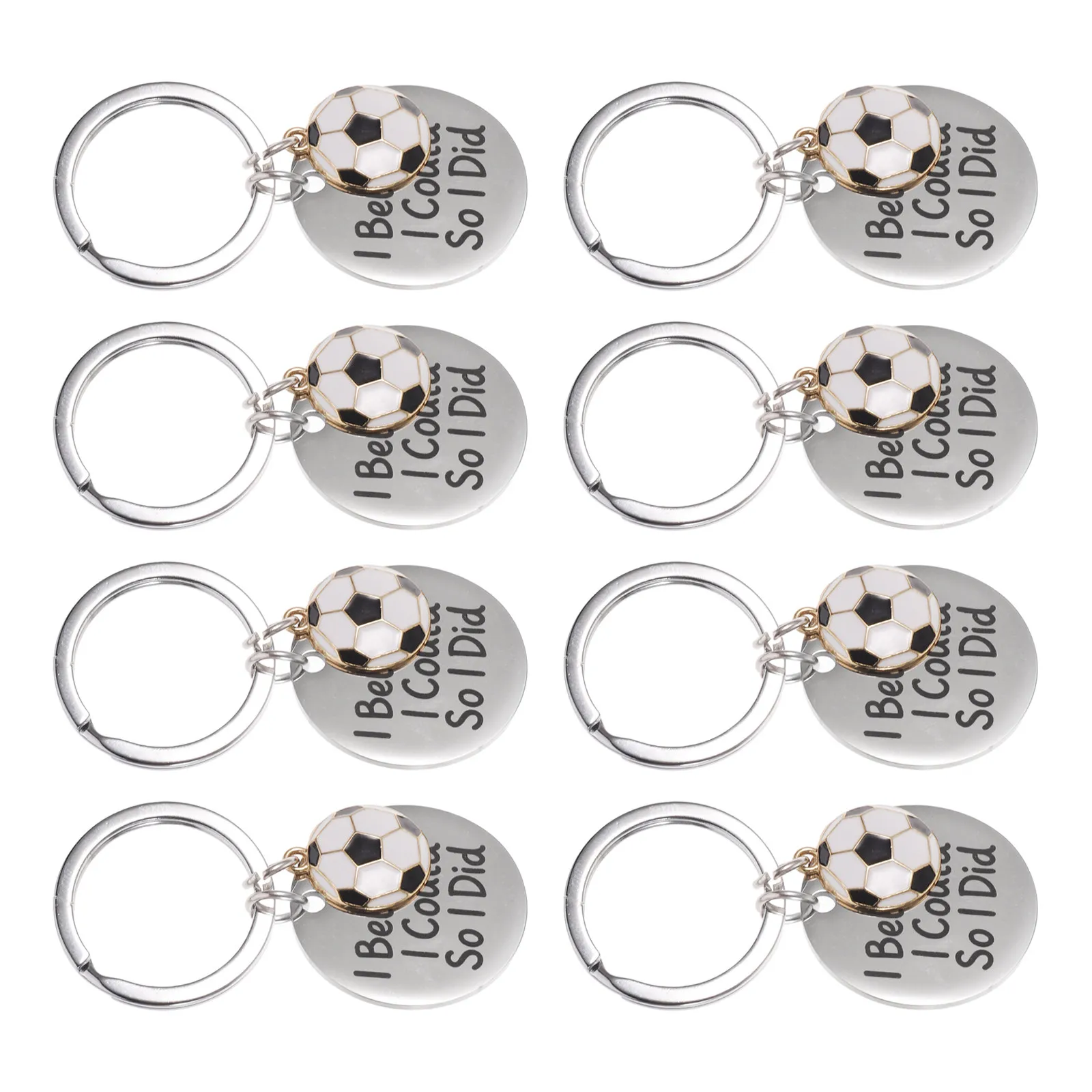 8Pcs Soccer Keychain Metal Football Sports Keyrings Inspirational Quotes School Carnival Reward Party Favors Backpack Decoration