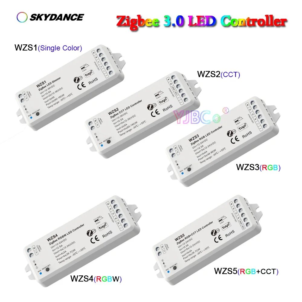 Skydance Tuya APP Single Color Dimming/CCT/RGB/RGBW/RGBCCT ZigBee 3.0 LED Strip tape Controller 12V 24V 1~5 CH light bar Dimmer