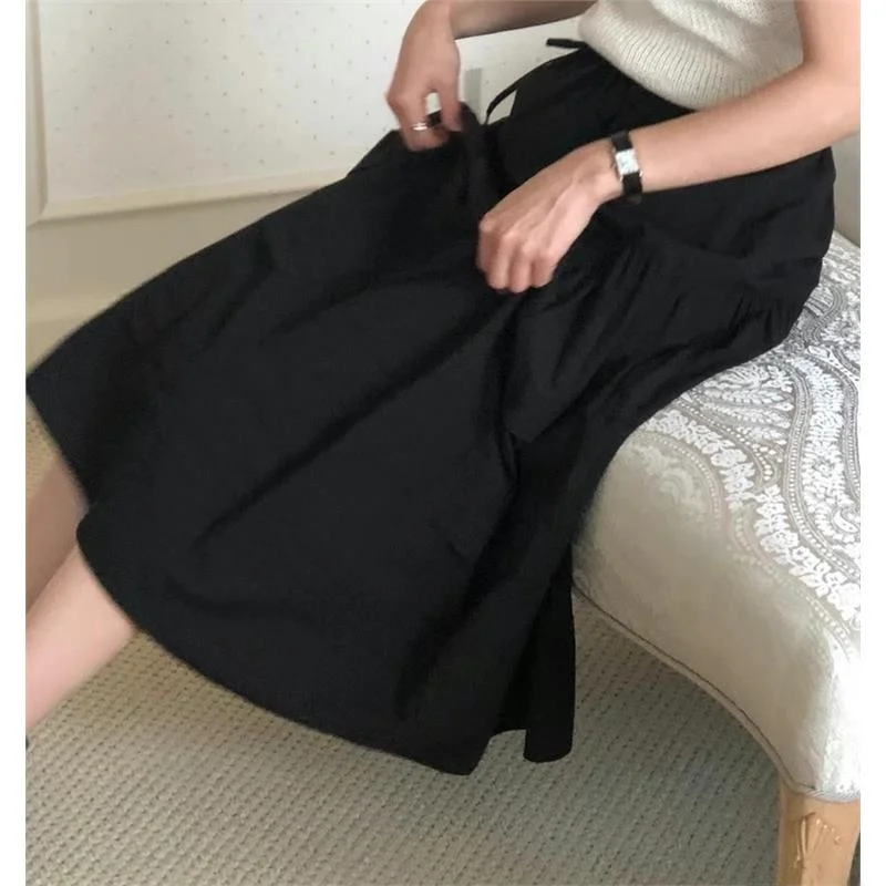 

High Waist Long Midi Skirt Women's Color Elastic Waist Dstring Casual Slimming Cake Skirt Four Seasons Sle
