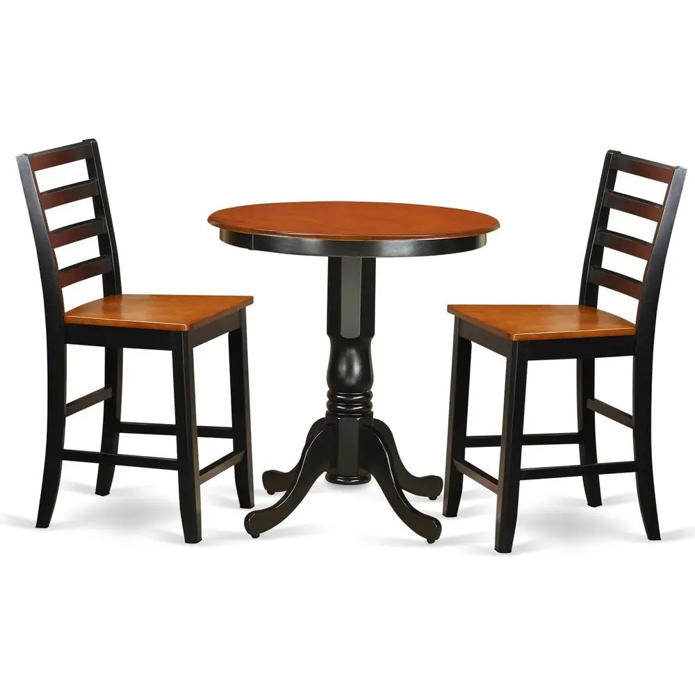 

3-Piece Kitchen Counter Set: Round Dining Table with Pedestal and 2 Chairs, 30x30, Black & Cherry
