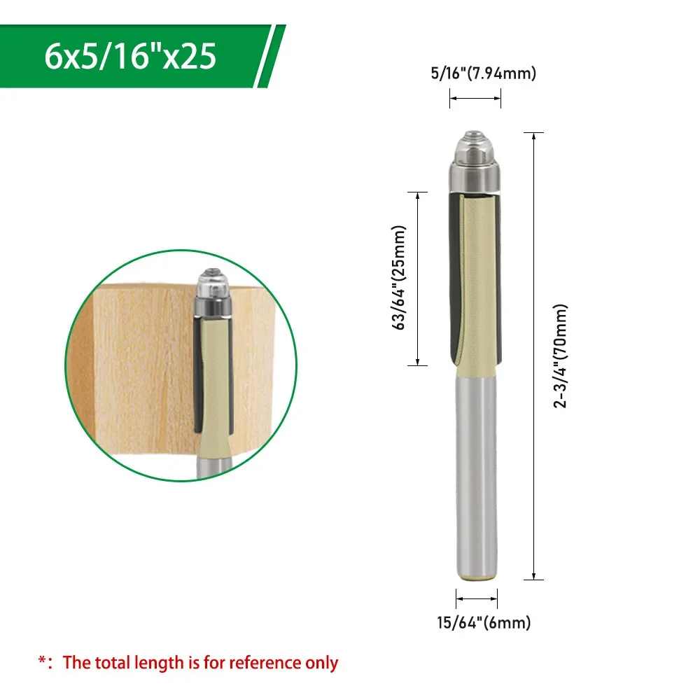 LAVIE 1 Stück 1/4 Zoll & 6 mm Schaft-Holzfräser, professioneller Gold-Trimmfräser für Bündigfräsen und Nutenfräsen H060160620GD – Detail 9