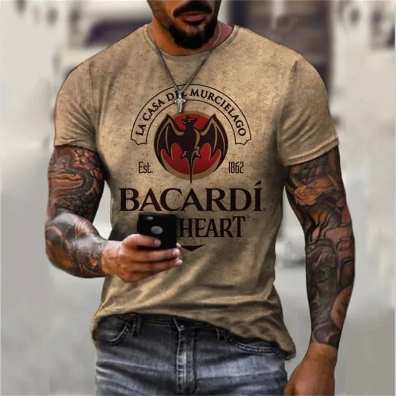 Vintage Men's T-shirt Bacardi Rum 3D Printing T Shirt Harajuku Hip-hop Short Sleeve Tee Street Casual Oversized Top Men Clothing