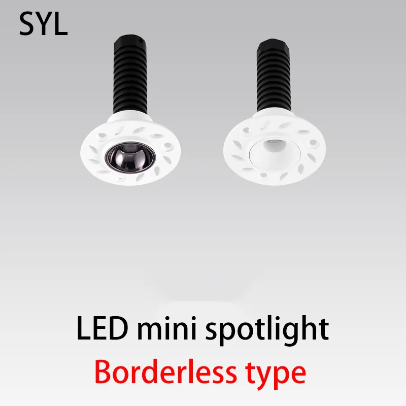 

SYL Led Mini Spotlights Borderless Spot Light Small COB Ceiling Lamp Opening 30mm Trimless Foco Aluminum Lights White Black