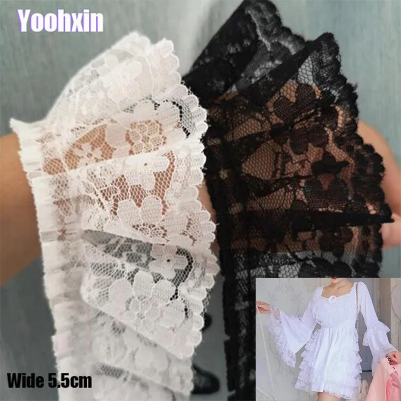 5CM Wide HOT Embroidery White Black 3D Flower Lace FabricTrim Ribbon DIY Sewing Applique Collar Dress Wedding Guipure Decor