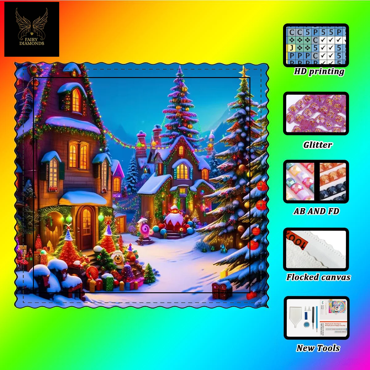 

【FAIRY_ Diamond Art】Christmas snowscape Crystal AB Rhinestone FD Rhinestone Perfect Resin Diamond