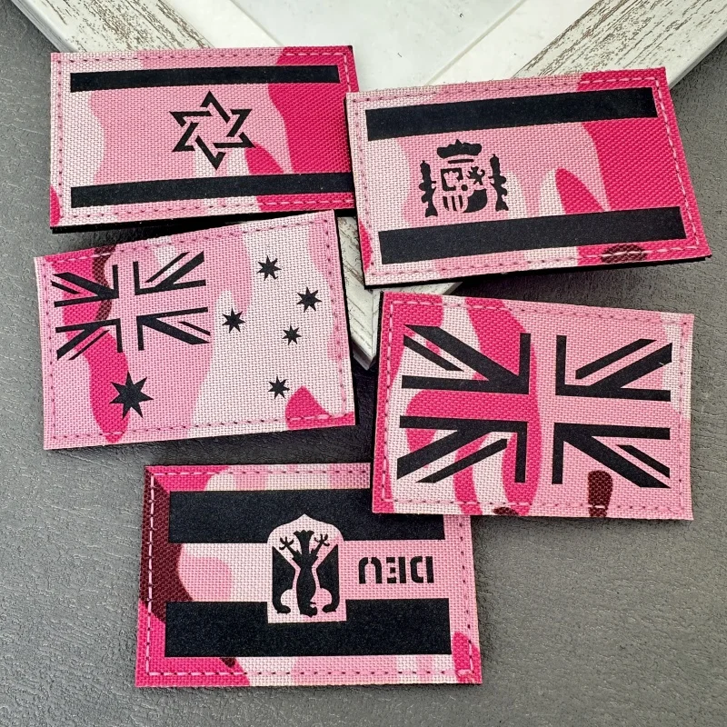 1PCS Pink Tactical Patches IR Infrared Reflective Morale Patches on Backpack Vest Clothing Outdoor Badges Hook&Loop