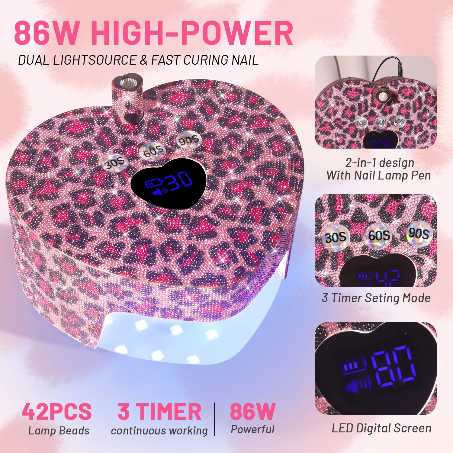 2 in 1 Rechargeable UV LED Nail Dryer Lamp With Handheld Mini UV Light, 86W Professional Cordless Nail Lamp for Home and Salon
