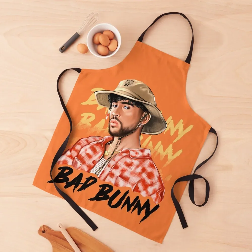 

Bad Bunny in Panama Hat Un Verano Sin Ti Illustration Apron women's work Sexy Restaurant Apron