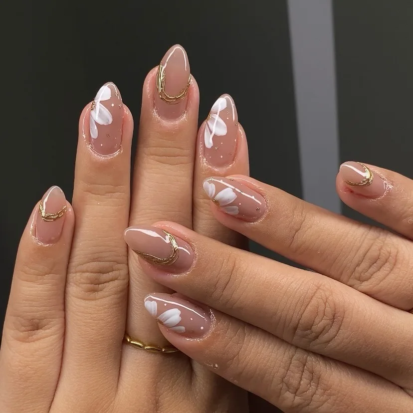 24개 웨어러블 인조 손톱 봄 여름 짧은 타원형 네일 아트 화려한 꽃 디자인 프레스온 네일 팁 완성된 가짜 네일 세트