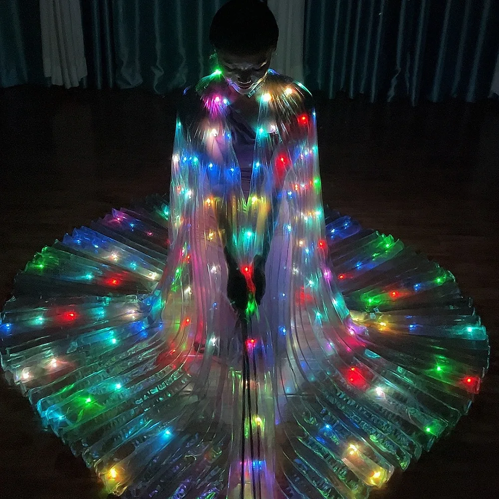 LED Wings Belly Dance Color Butterfly Automatic Twinkle Isis Wing With Sticks Glowing Light Costume Party Show Dancewear Adult