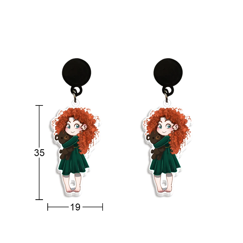 Disney Merida Princess For Women Girls Acrylic Colorful Hanging Pendants Stud Earrings Cute Insect Jewelry Special Gifts