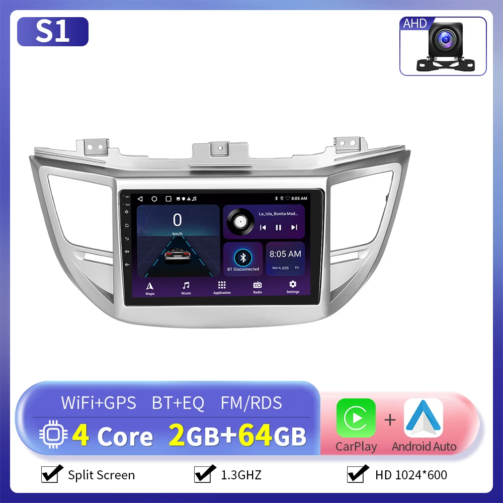 Camecho 6 + 128G Draadloze CarPlay Andorid Auto Radio Voor Hyundai Tucson 2015-2017 GPS Stereo 4G WiFi 2Din Multimedia Speler - afbeelding 1