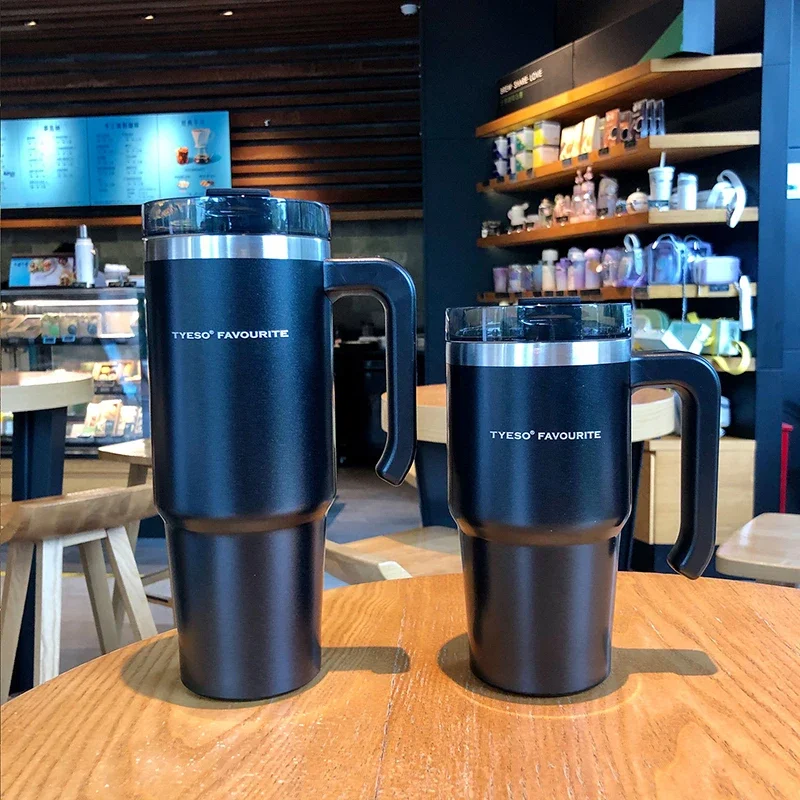 600/890ML Stainless Steel Coffee Mug Travel Thermal Mug with Straw Portable Vacuum Flask Thermos Bottle Water Cup Insulation Cup