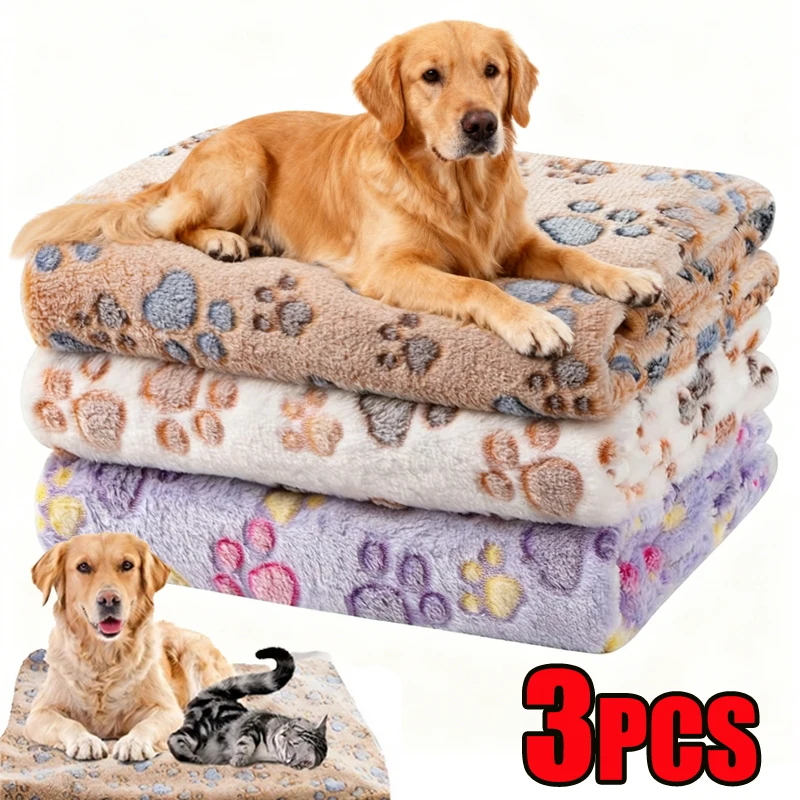 New Pet Blanket Cute Dog Paw Pattern Soft Fluffy Pet Mat High Quality Flannel Warm Comfortable Cartoon Blanket for Cat Dogs Gift
