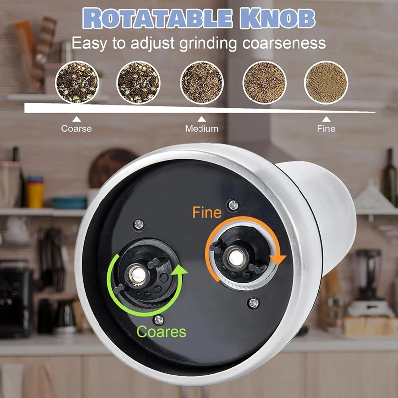 Electric Salt And Pepper Grinder Set, Refillable 2 In 1 Electric Salt And Pepper Grinder With Adjustable Coarseness Easy To Use