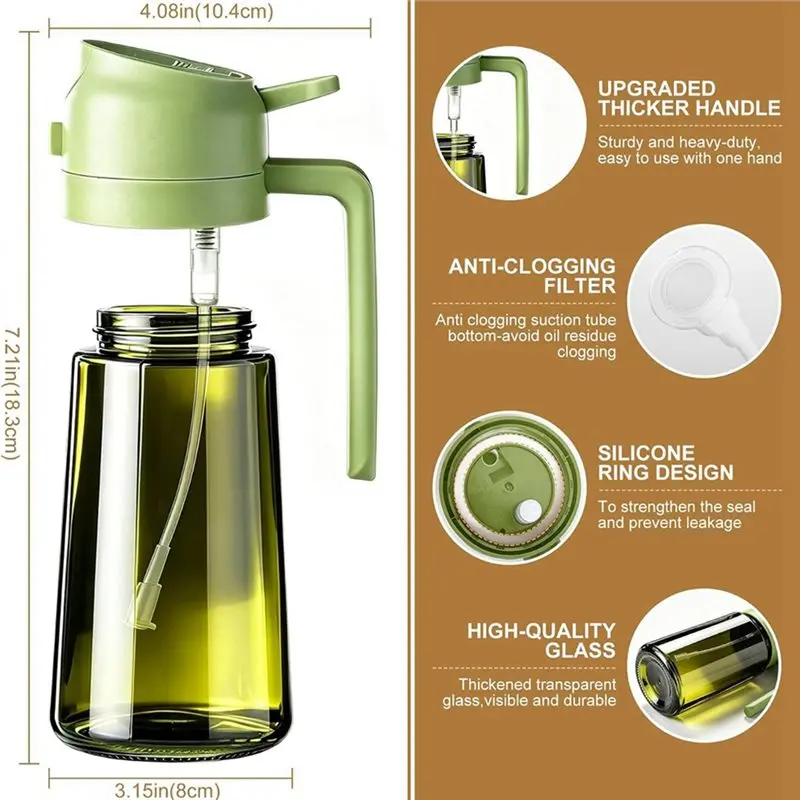 SOFT-Stickers Included 16 Oz/470 Ml Olive Oil Sprayer Dispenser-2 In 1 For Kitchen Spray Bottle For Cooking, Air Fryer,Light Pro